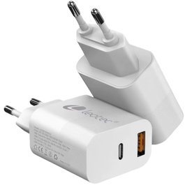 Leotec Cargador de Pared y Viaje USB-C PD + USB-A 20W Carga Rápida Blanco